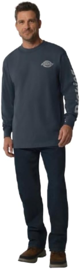Dickies Mens Long Sleeve Heavyweight Logo T-Shirt - Blue