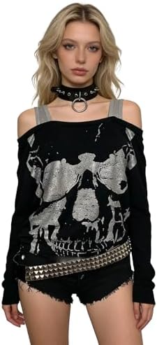 Y2k Grunge Vintage Shirts Women Graphic Long Sleeve Streetwear Goth Tops - Black4