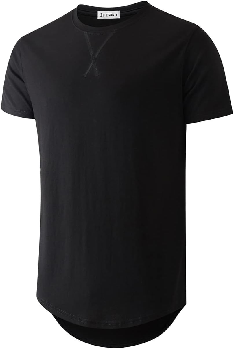 KLIEGOU Men's 100% Cotton Longline T-Shirt, Pre-Shrunk Soft - 66 Black