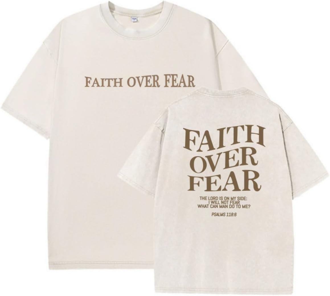 Faith Over Fear Shirt for Men Women,Jesus Loves You Shirts Christian Religious Tees Acid Wash God T-Shirt - 11