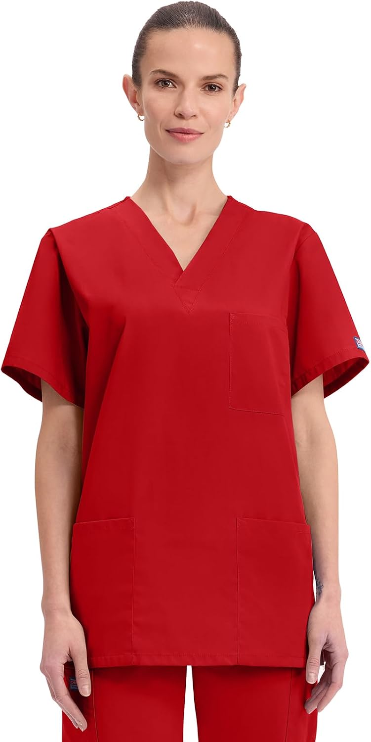 Cherokee WW Originals Scrubs for Women and Men Unisex V-Neck Scrub Top - Red