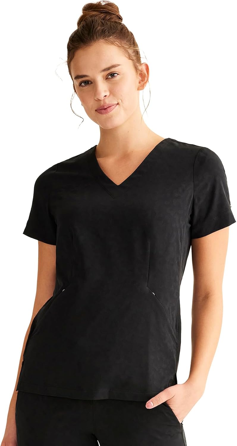 Healing Hands Jolie Scrubs Tops for Women V Neck Modern Fit 2 Pockets - Black