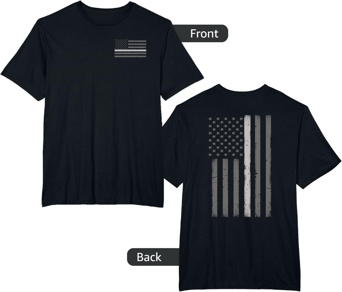Correctional Officer Thin Silver Line Flag T-Shirt Tee for Corrections Officers - Black