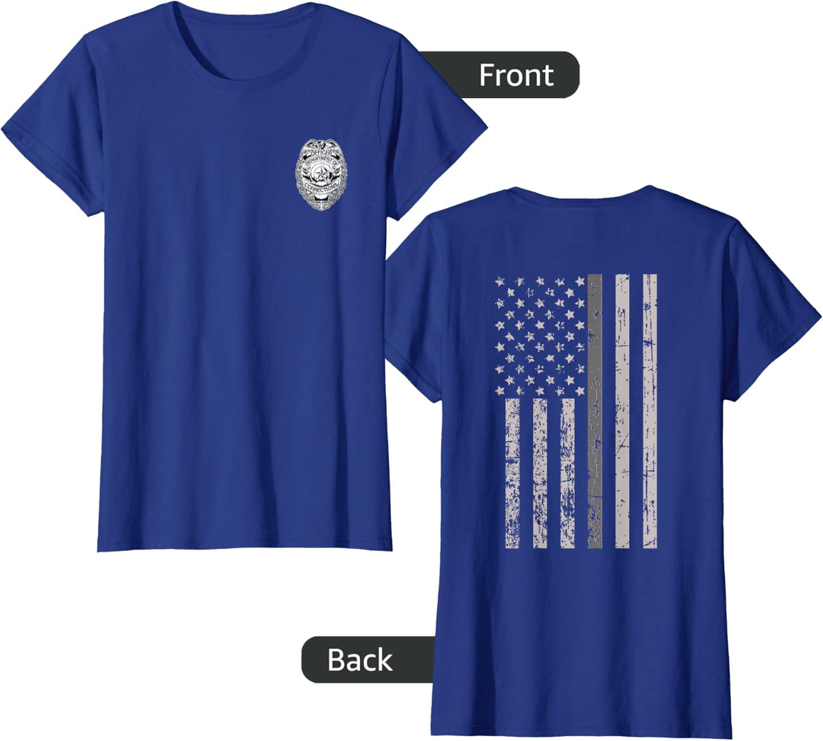 Corrections Officer Gifts Thin Gray Silver Line Flag Tees T-Shirt 2-Sided - Royal Blue