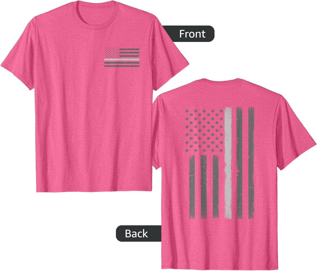 Correctional Officer Thin Silver Line Flag T-Shirt Tee for Corrections Officers - Pink Heather