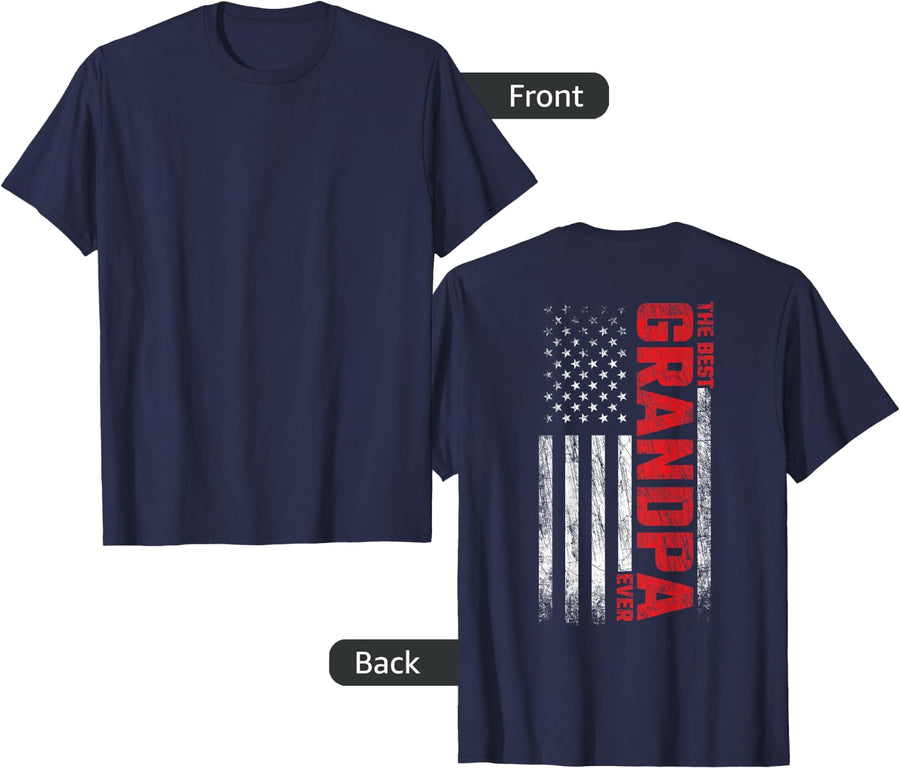 Grandpa - American Flag On Back - Best Grandpa Ever T-Shirt - Navy Blue