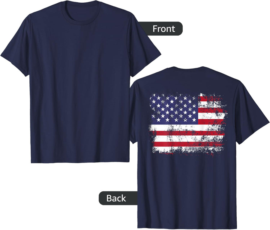 American Flag United States USA Tattered Flag T-Shirt - Navy Blue