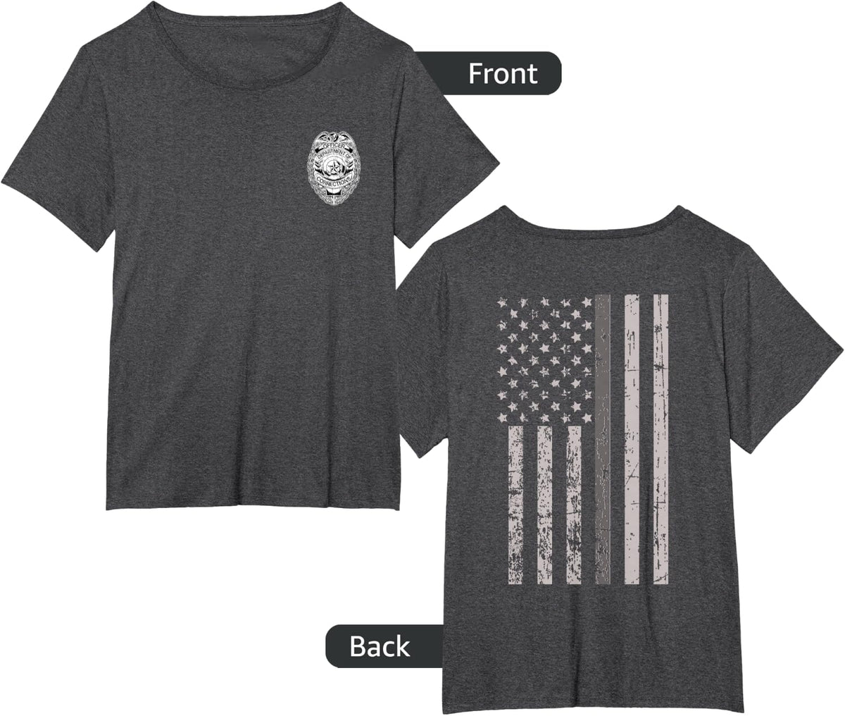 Corrections Officer Gifts Thin Gray Silver Line Flag Tees T-Shirt 2-Sided - Dark Heather Grey