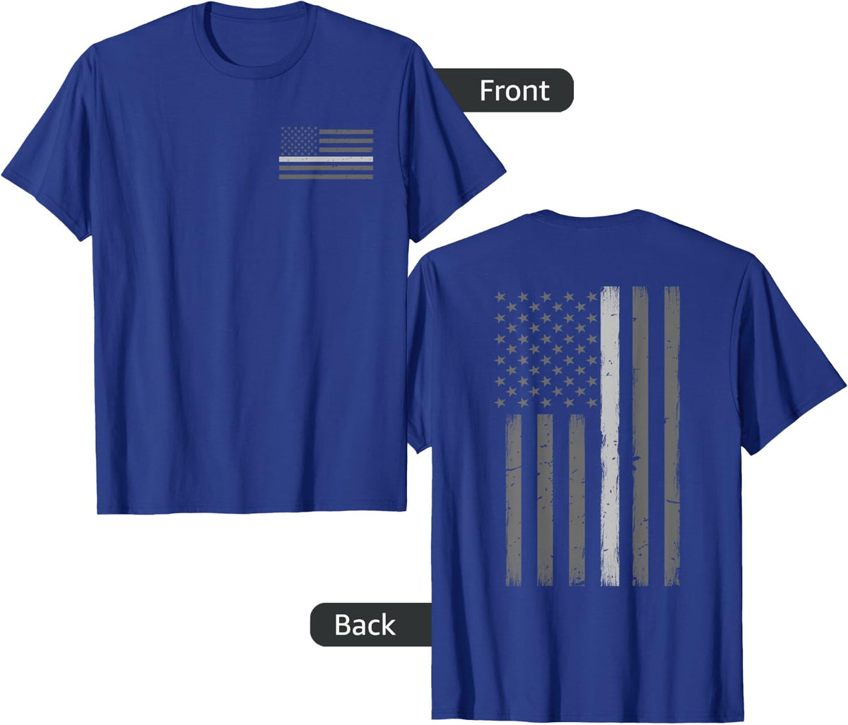 Correctional Officer Thin Silver Line Flag T-Shirt Tee for Corrections Officers - Royal Blue