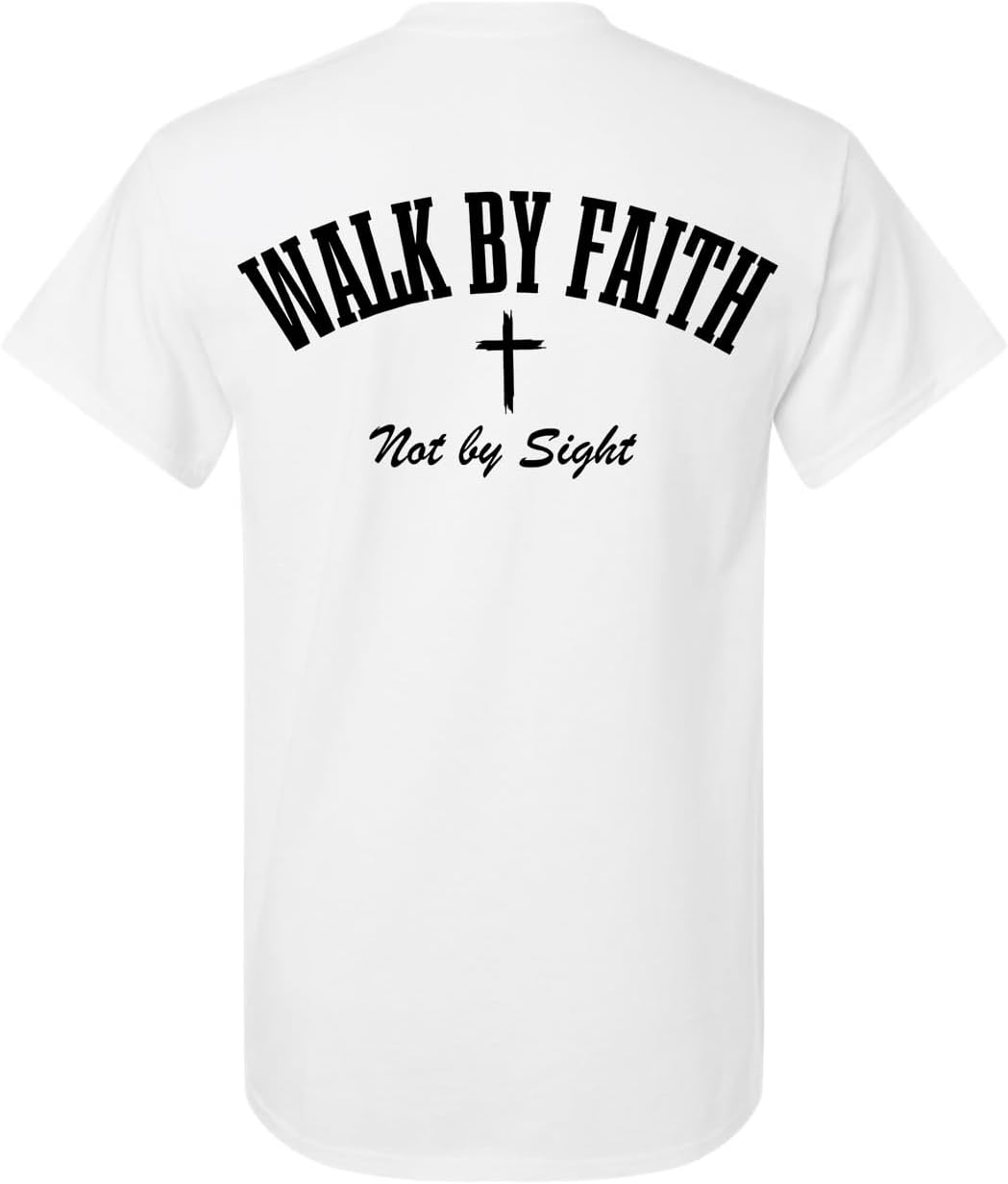 Trenz Shirt Company Men's Christian Faith Short Sleeve T-Shirt - Arched Walk By Faith, Not By Sight Cross Graphic Tee - White