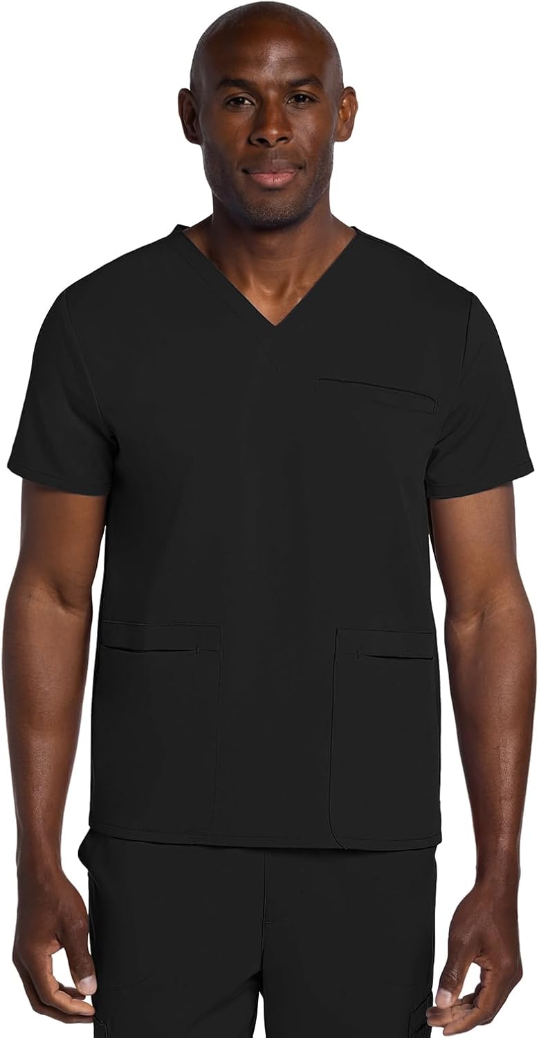 Cherokee Atmos V Neck Scrubs for Men 3 Pockets Medical Shirt - Black