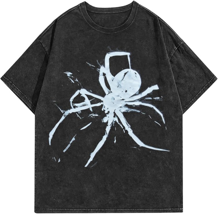 Vintage Spider Graphic Oversized Cotton T-Shirt Y2K Harajuku Streetwear - Black