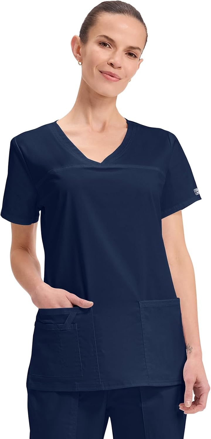 Cherokee WW Core Stretch Scrub Tops Women V-Neck 3 Pockets - Navy