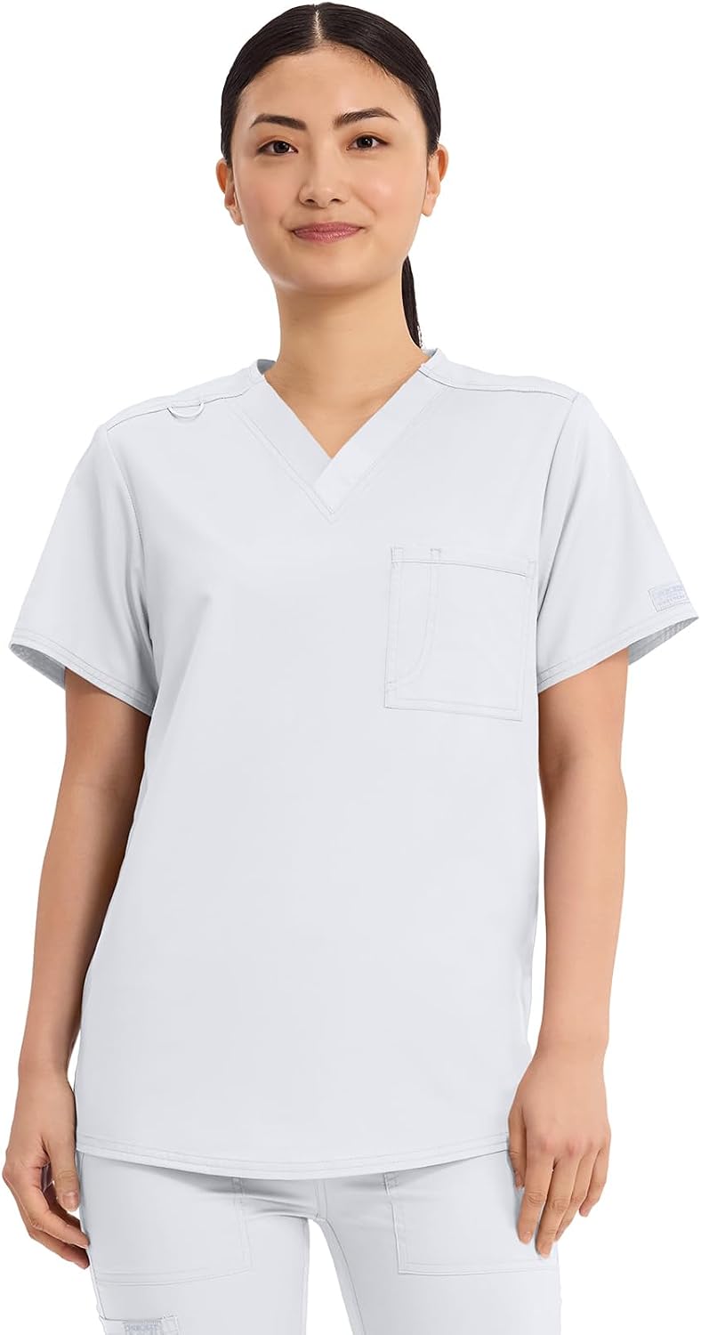 Cherokee Revolution Scrub Top for Women & Men V-Neck Medical Shirt - White