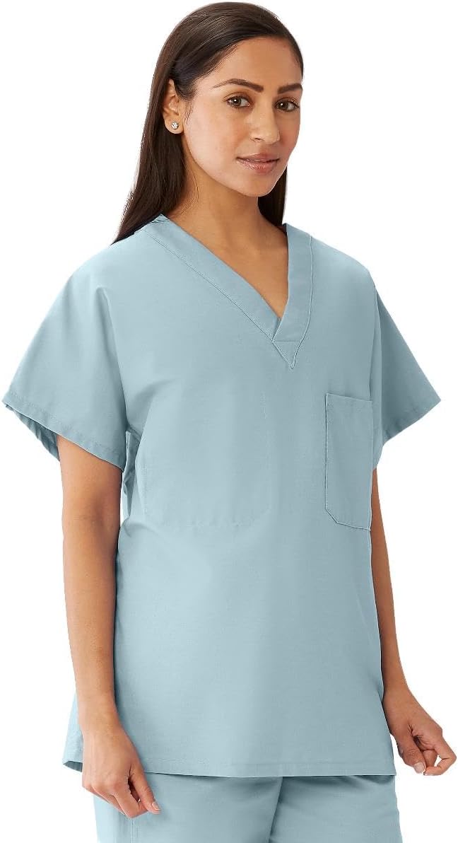 Medline CottonCare Unisex 1-Pocket V-Neck Scrub Top, Misty, XX-Large - As Pictured