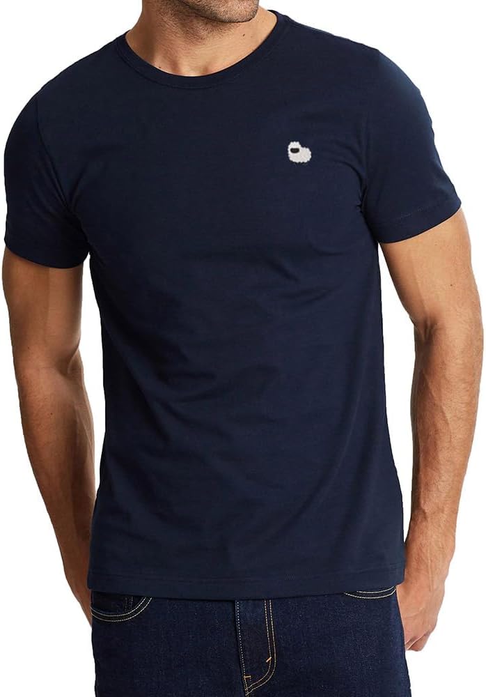 Men's T-Shirts Sheep Animal Embroidered Classics Crewneck Cotton Short Sleeve T Shirt - Navy