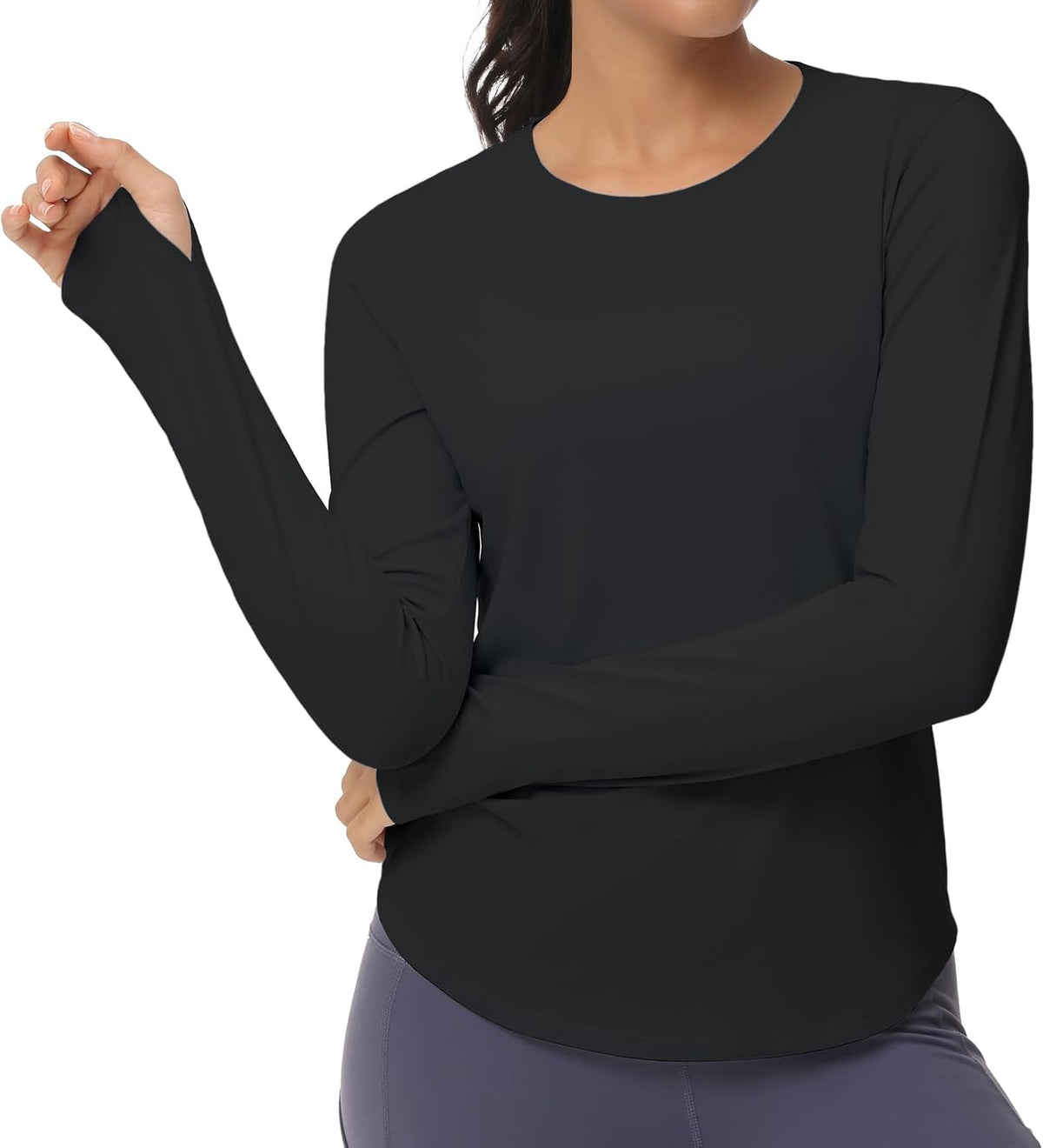 THE GYM PEOPLE Women's Long Sleeve Workout Tops Soft Athletic Running Shirt - Black