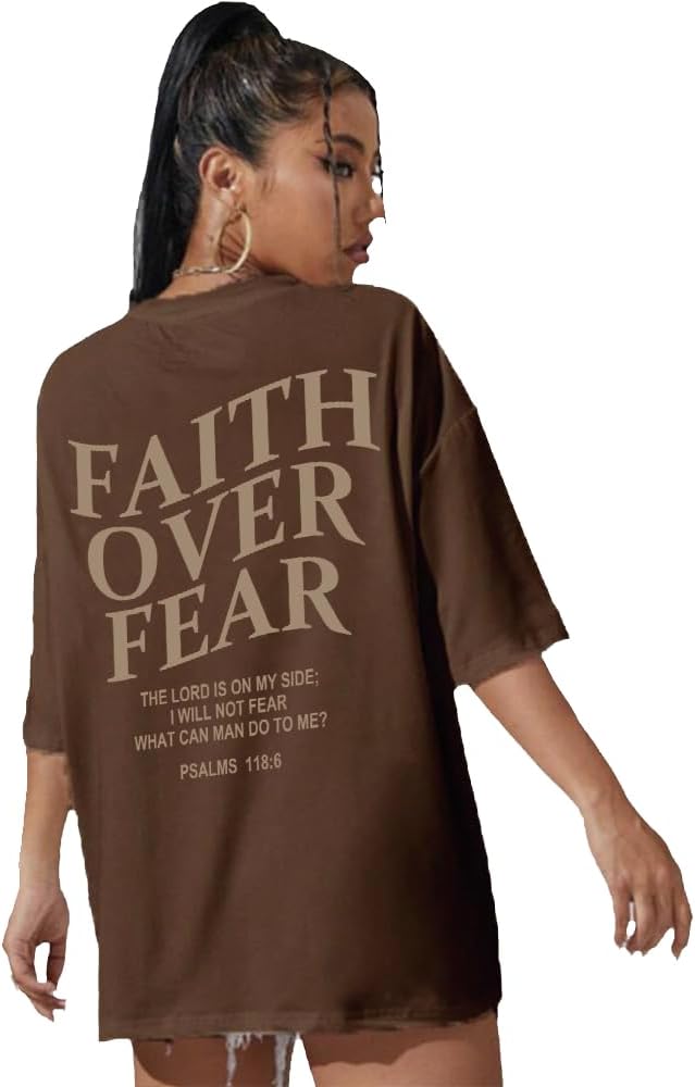 Jesus Loves You Round Neck Oversized Jesus is King T Shirts Half Sleeve Drop Shoulder Tee - Brown01