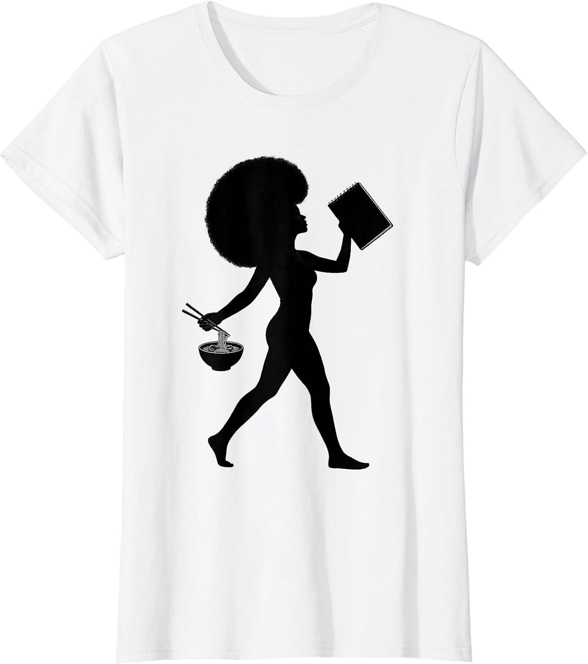 Women's Afro Anime Girl Sketching Ramen Lover Art T-Shirt - White