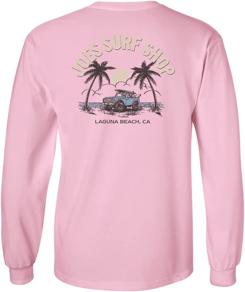 JOES SURF SHOP Men's Early Bird Logo Heavy Long Sleeve Tees - Light Pink \/ Early Bird Logo