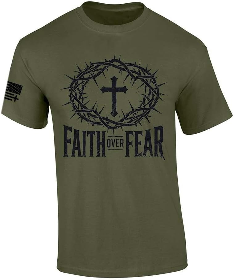 Trenz Shirt Co. Faith Over Fear Crown of Thorns Tee - Military Green