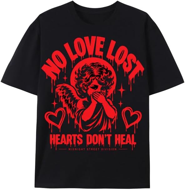 Gothic Angel Heartbreak Graphic T Shirt for Men Black Tee - A3