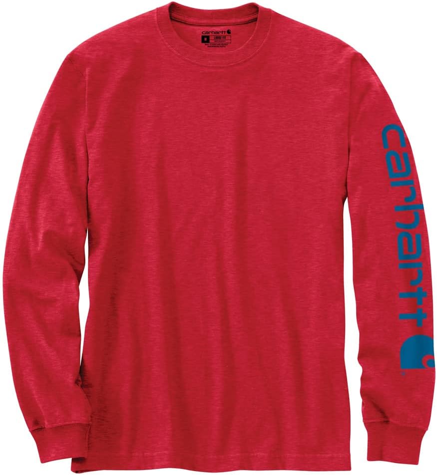 Carhartt Men's Dearborn Loose Long-Sleeve Logo T-Shirt Closeout - Fire Red Heather
