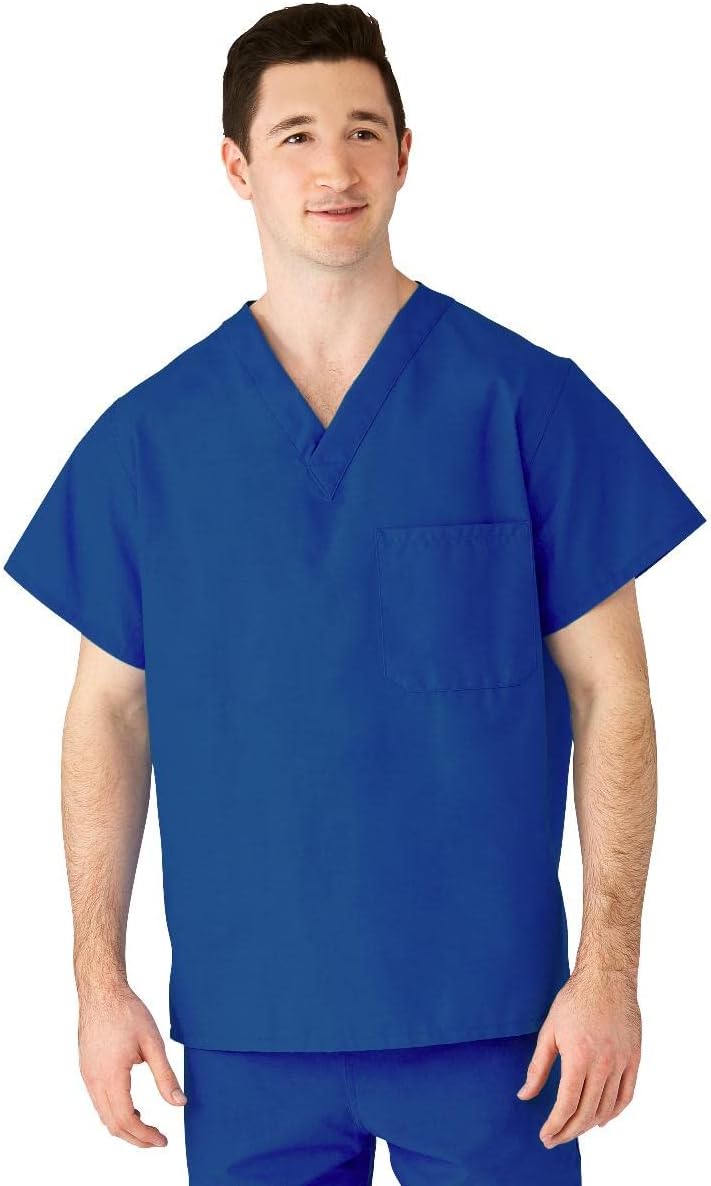 Medline AngelStat Unisex 1-Pocket V-Neck Scrub Top, Sapphire, Medium - As Pictured