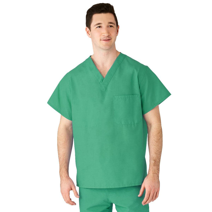 Medline AngelStat Unisex Reversible V-Neck Scrub Top, 2 Pockets, Jade, Size 2XL - As Pictured