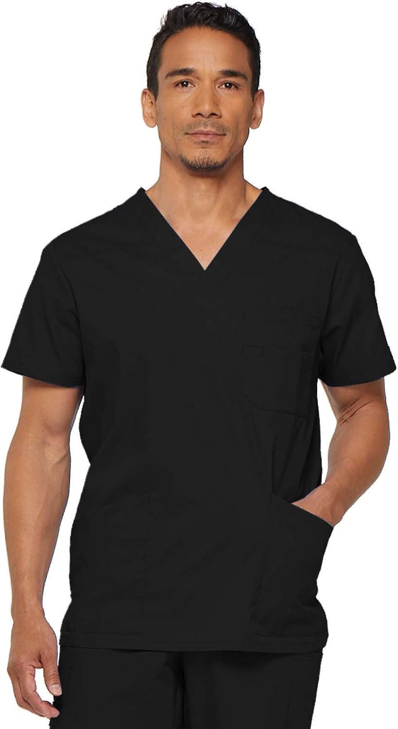 Dickies EDS Signature Scrubs for Women and Scrubs for Men, Unisex One Pocket V-Neck Top in Soft Brushed Poplin 83706 - Black