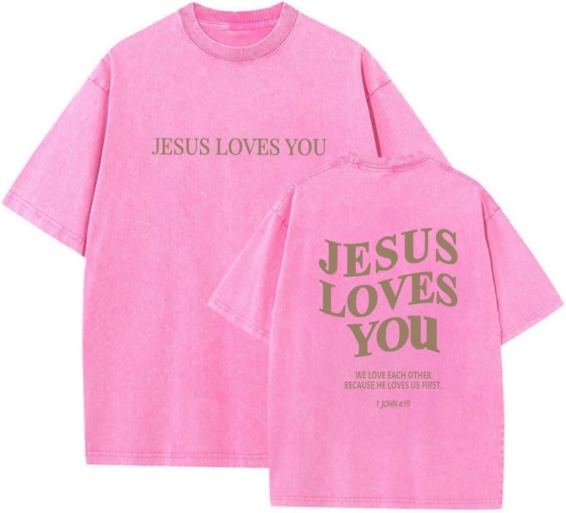 Faith Over Fear Shirt for Men Women,Jesus Loves You Shirts Christian Religious Tees Acid Wash God T-Shirt - 14