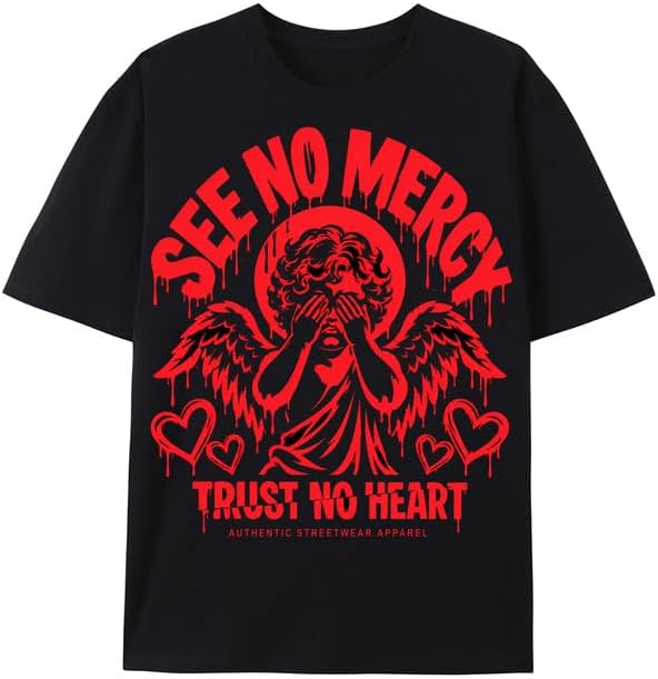 Gothic Angel Heartbreak Graphic T Shirt for Men Black Tee - A4