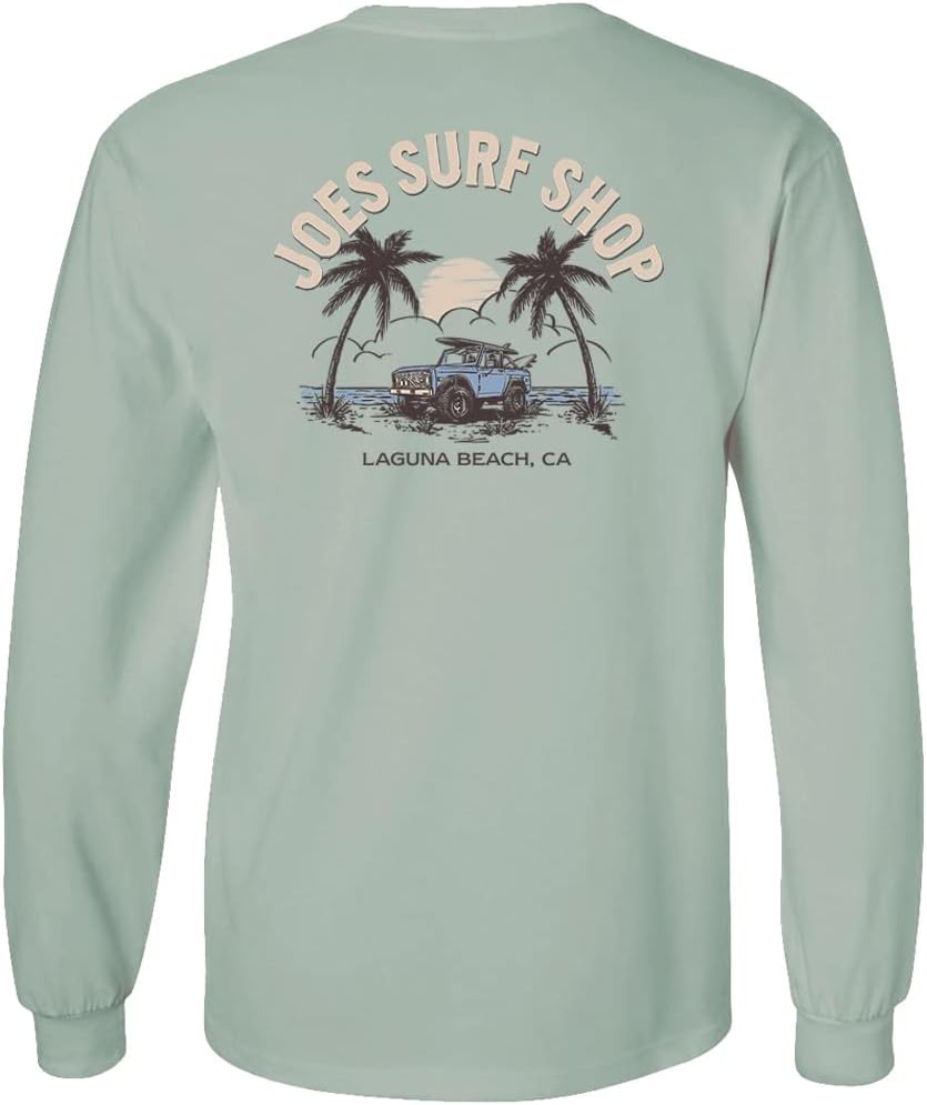JOES SURF SHOP Men's Early Bird Logo Heavy Long Sleeve Tees - Stone Green \/ Early Bird Logo