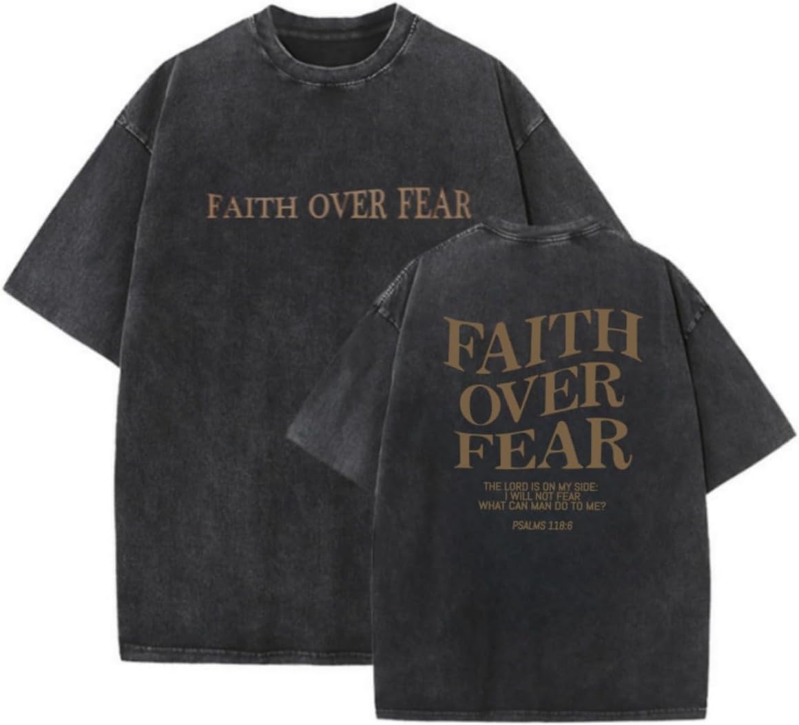Faith Over Fear Shirt for Men Women,Jesus Loves You Shirts Christian Religious Tees Acid Wash God T-Shirt - 1