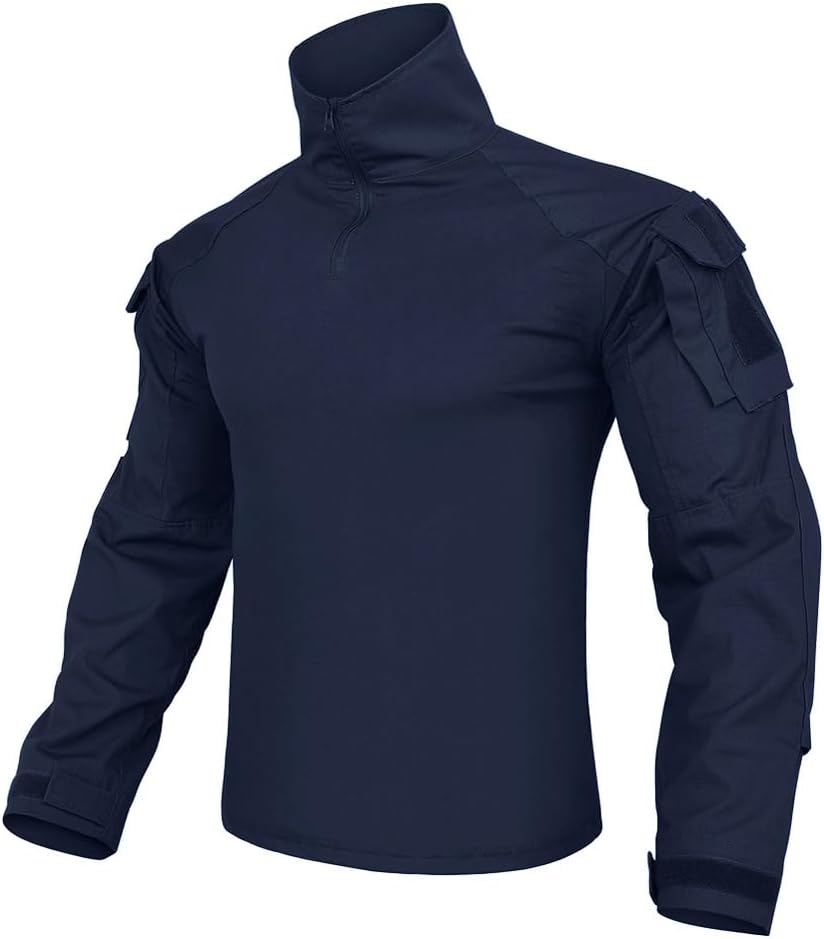 KRYDEX Tactical Men's Combat Shirt Rapid Assault Long Sleeve Shirt with Elbow Pads - Bu
