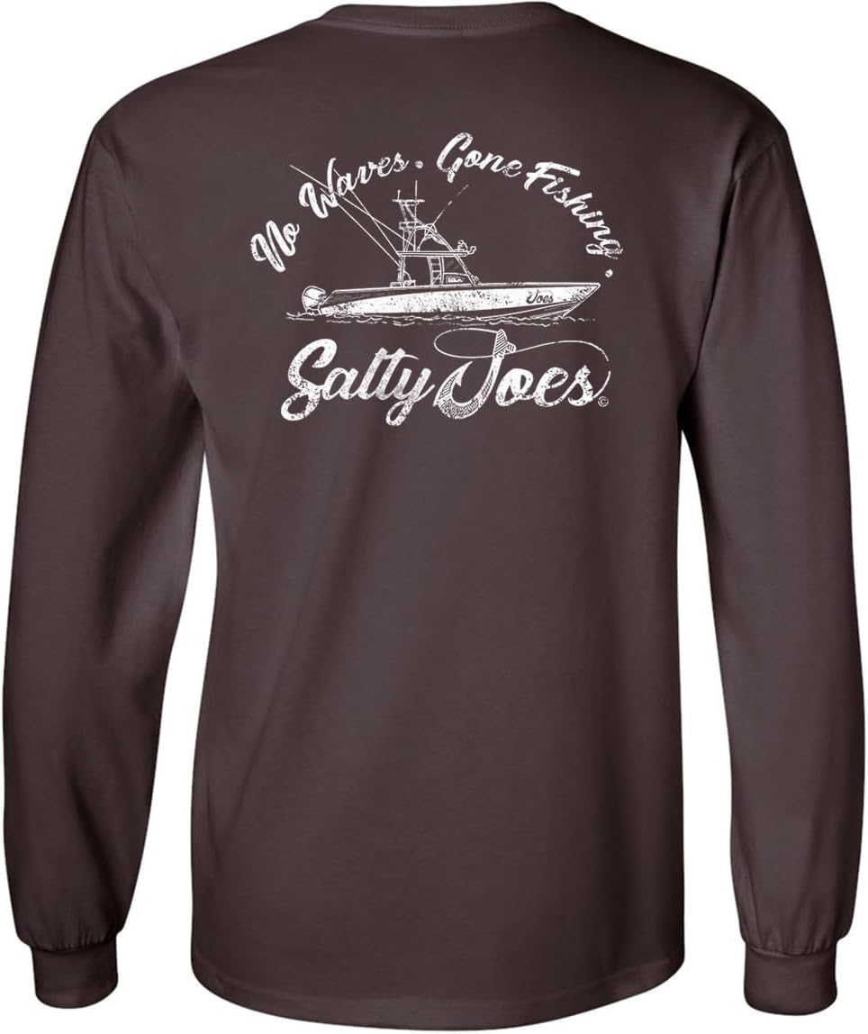 SALTY JOES Men's Fishing Boat Logo Heavy Long Sleeve Tees - Dark Heather \/ White Fishing Boat Logo