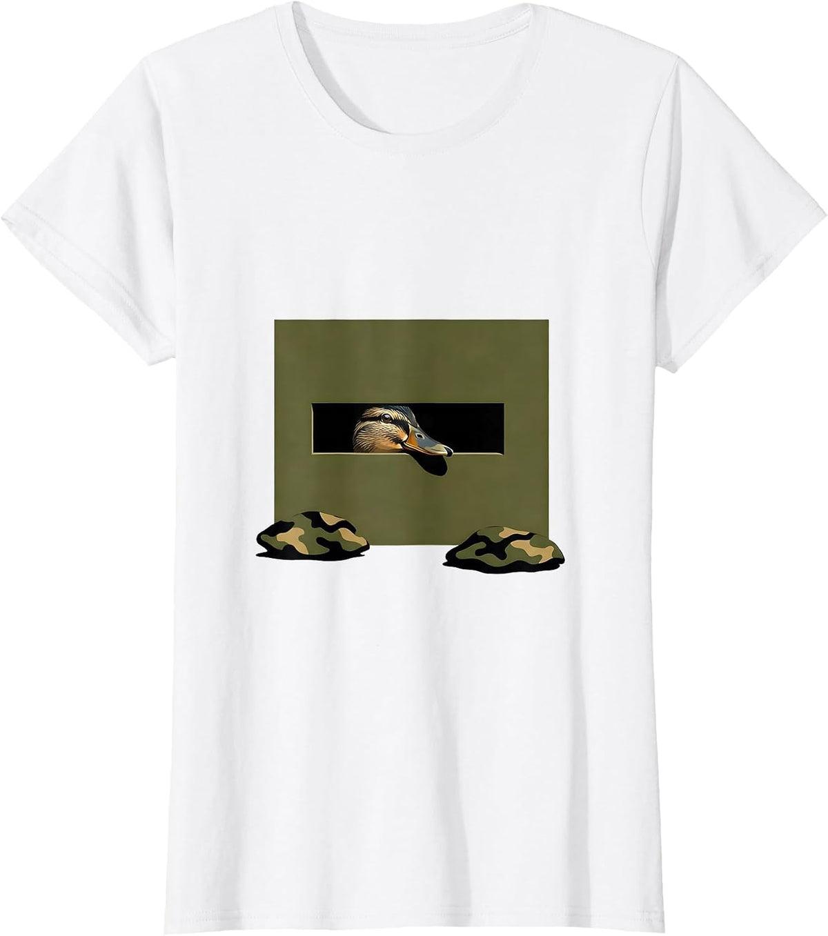 Narrow Eye Gap Camo Duck Outdoor Humor T-Shirt - White