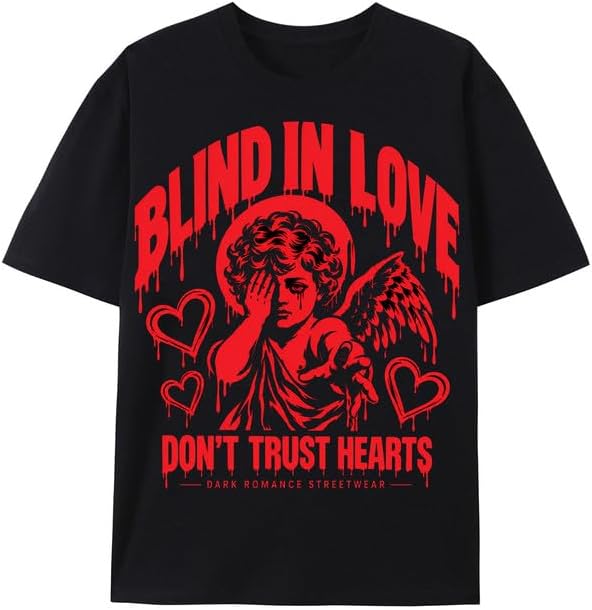 Gothic Angel Heartbreak Graphic T Shirt for Men Black Tee - A1