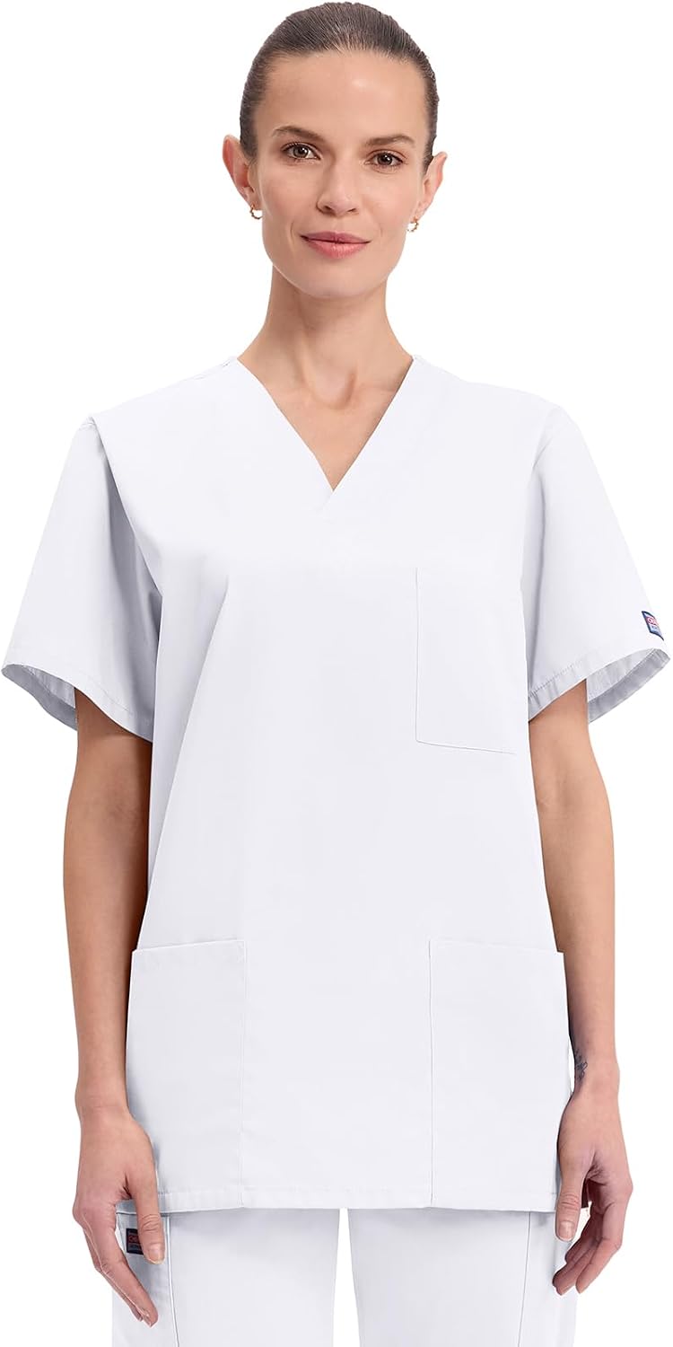 Cherokee WW Originals Scrubs for Women and Men Unisex V-Neck Scrub Top - White
