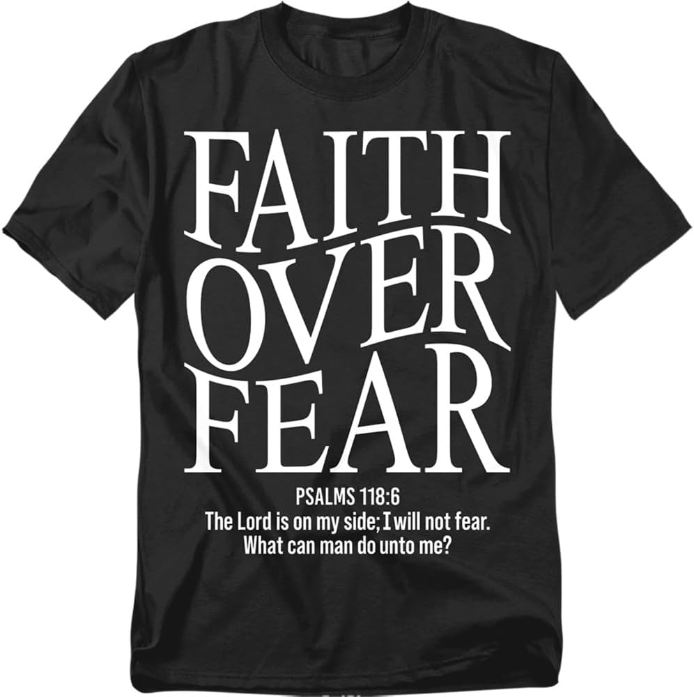 Popfunk Christian Faith Over Fear Inspirational Religious T-Shirt, Unisex - Black