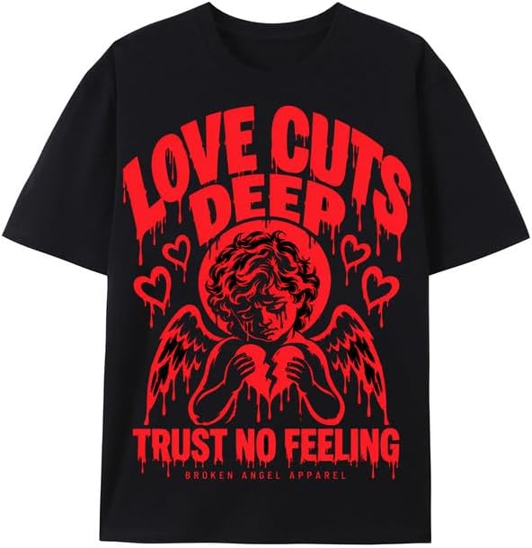 Gothic Angel Heartbreak Graphic T Shirt for Men Black Tee - A2