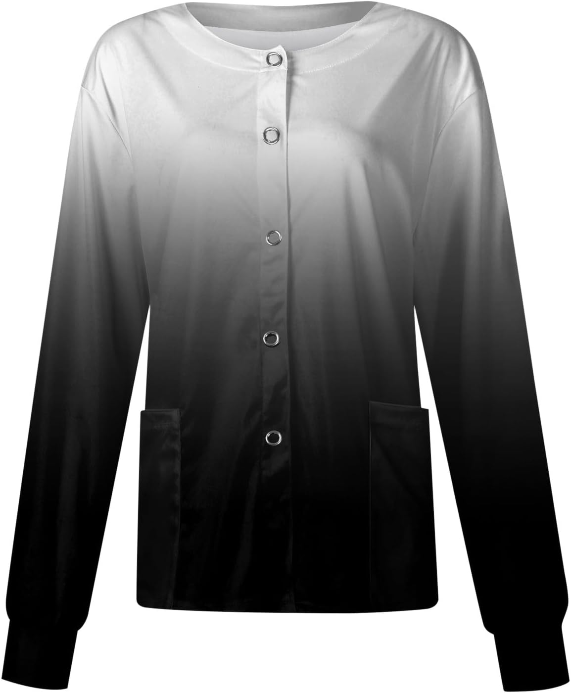 Scrub Jacket Printed Nurse Jackets Long Sleeve Button Down Plus Size Scrubs Medical Work Uniform with Pocket S-5XL - 03-black