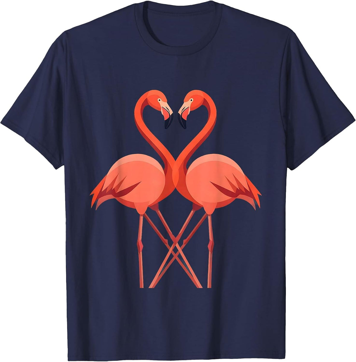 Flamingo Heart Love Romantic Bird Illustration T-Shirt - Navy Blue