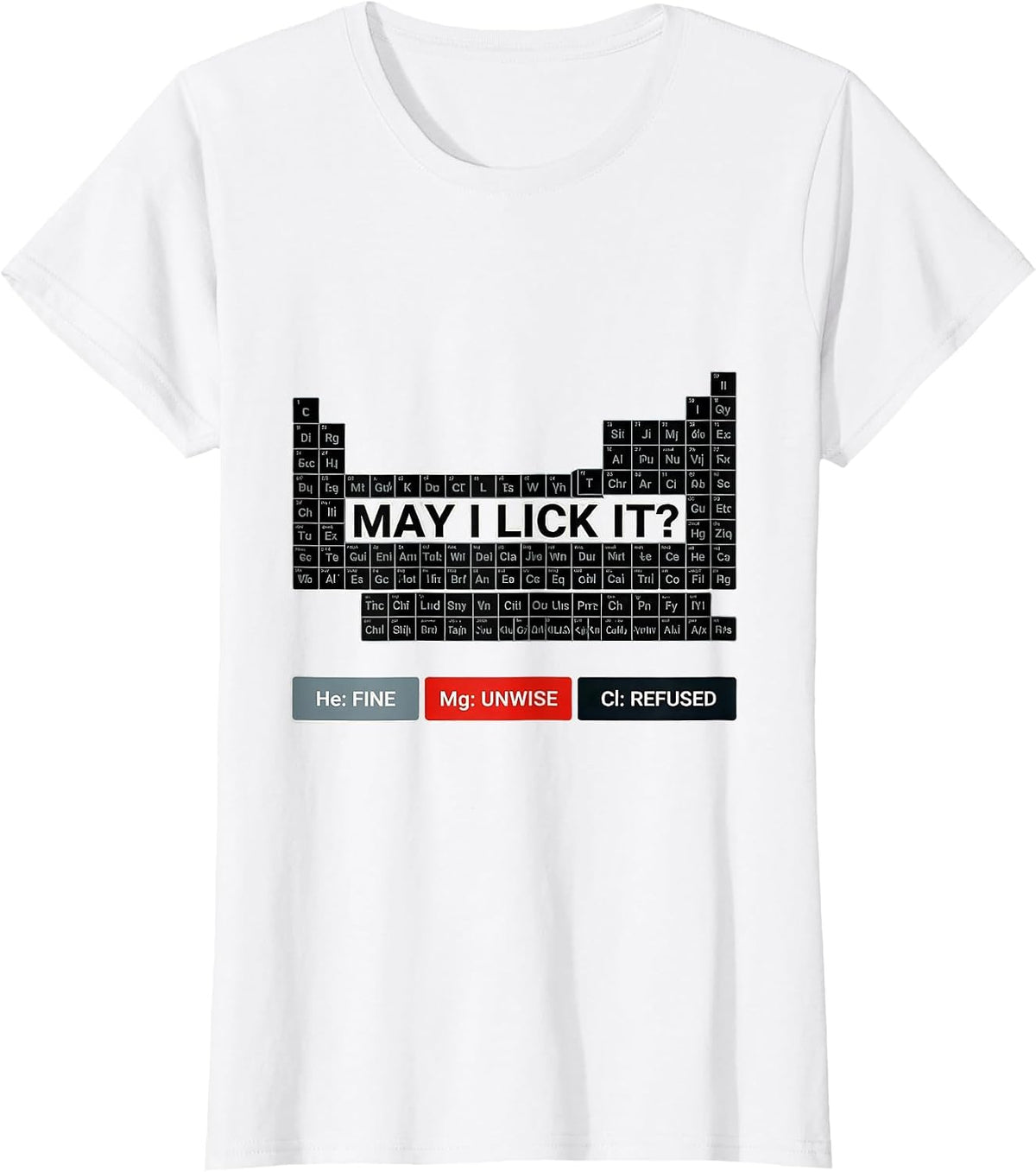 Women's May I Lick It? Funny Periodic Table Science Teacher T-Shirt - White