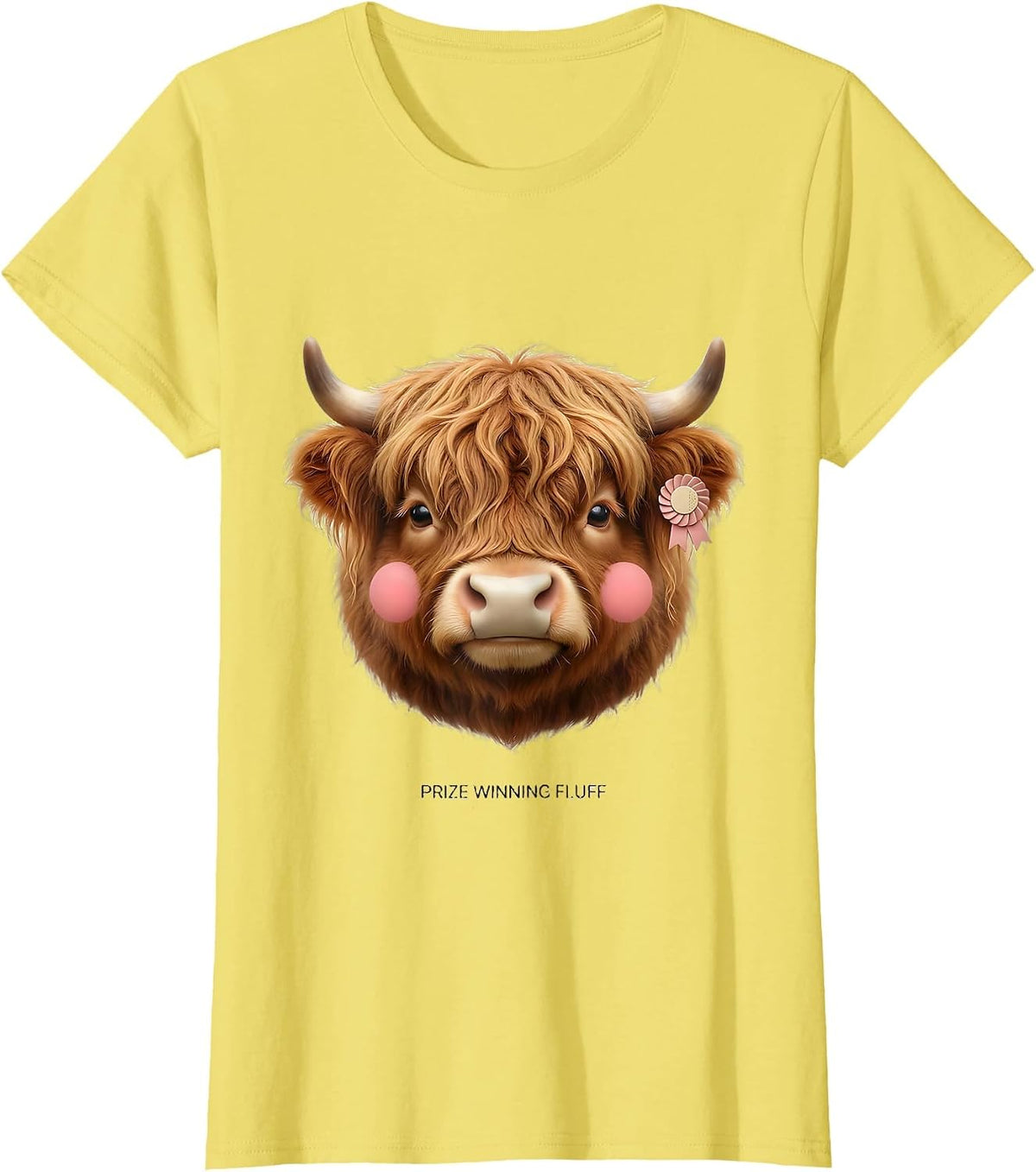 Prize Winning Fluff Cute Kawaii Highland Cow Animal Lover T-Shirt - Lemon Yellow