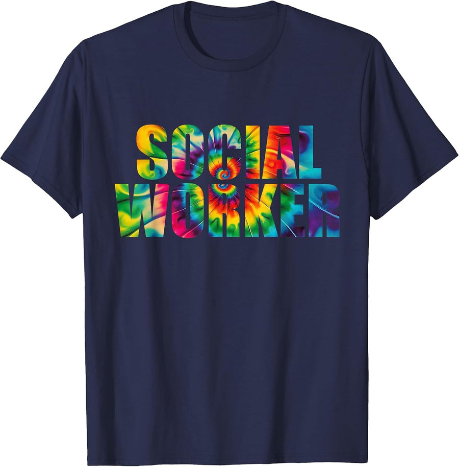 Social Worker Tie Dye Women 2024 School Social Worker T-Shirt - Navy Blue