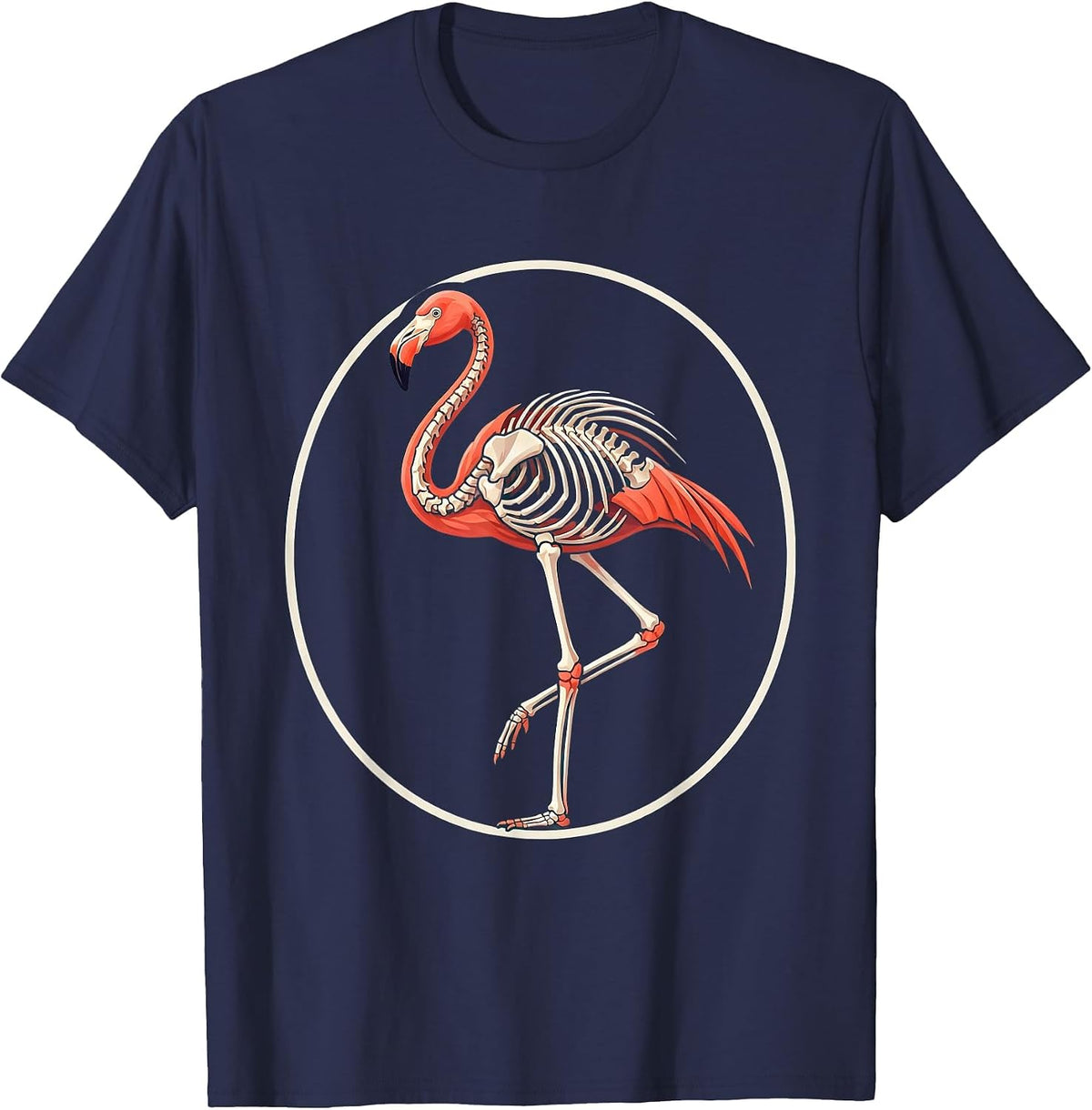Men's Flamingo Skeleton Elegant Standing Pose T-Shirt - Navy Blue
