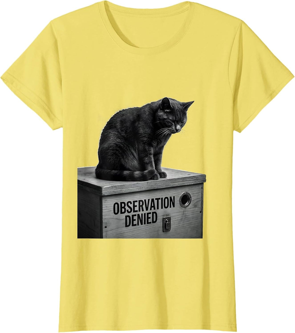 Observation Denied Monochromatic Quantum Physics Humor Cat T-Shirt - Lemon Yellow
