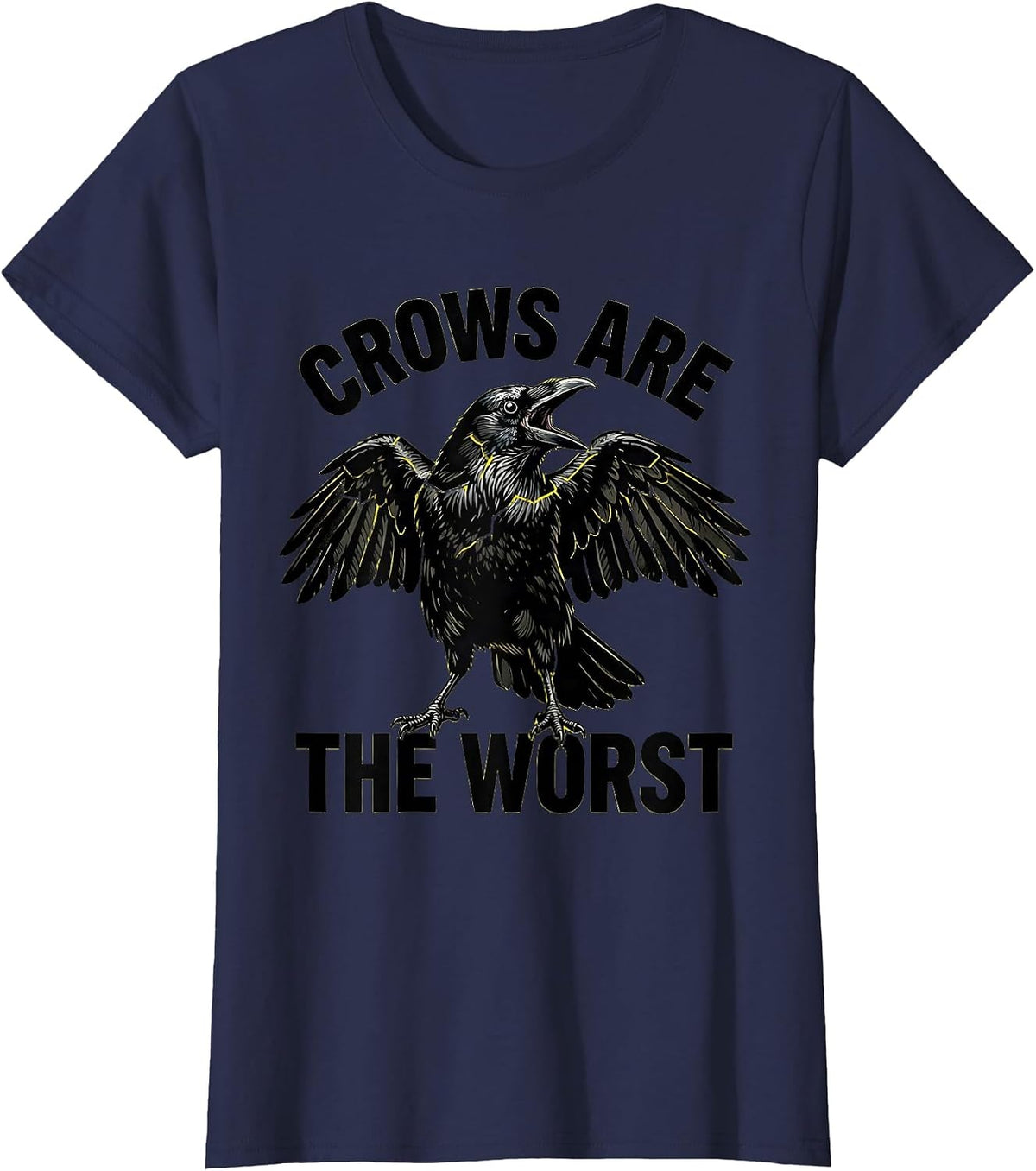 Women's Crows Are The Worst Fawk Off Crow Design T-Shirt - Navy Blue