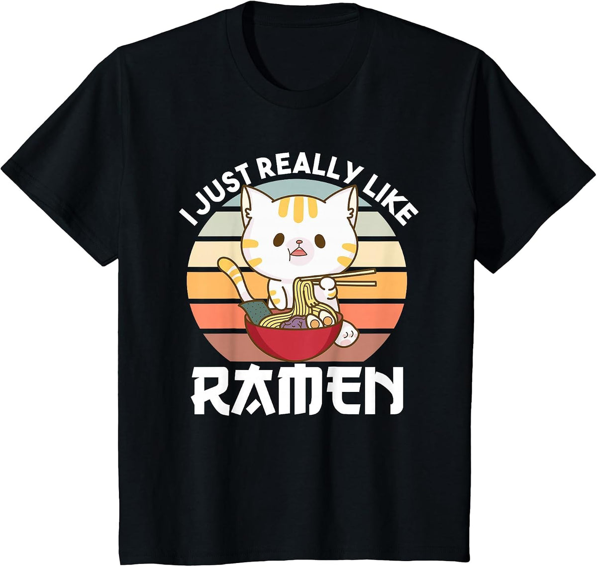 I just Really Like Ramen Cute Cat Eats Ramen Noodles T-Shirt - Black